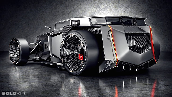 mobil super hitam dan abu-abu, seni digital, mobil, supercar, Lamborghini, serat karbon, mobil konsep, kendaraan depan, Wallpaper HD