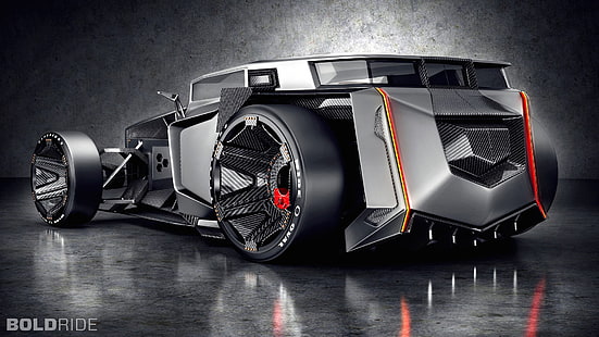 super voiture noire et grise, art numérique, voiture, supercars, Lamborghini, fibre de carbone, voiture concept, avant du véhicule, Fond d'écran HD HD wallpaper