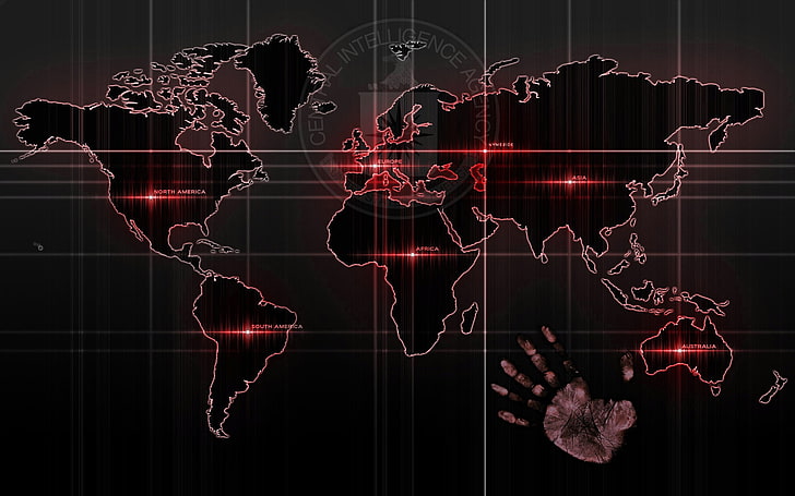World map illustration, handprints, map, technology, streaks, world, HD wallpaper