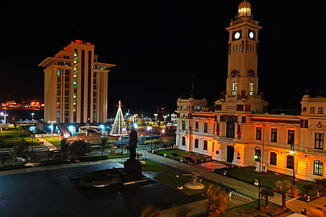 weißes konkretes Gebäude, Mexiko, Veracruz, Nachtstadt, Gebäude, HD-Hintergrundbild HD wallpaper