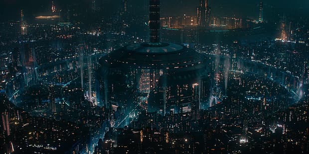 Foundation, science fiction, futuristisk stad, skyskrapa, skyscape, dimma, trafikljus, lampor, arkitektur, Isaac Asimov, Trantor, HD tapet HD wallpaper