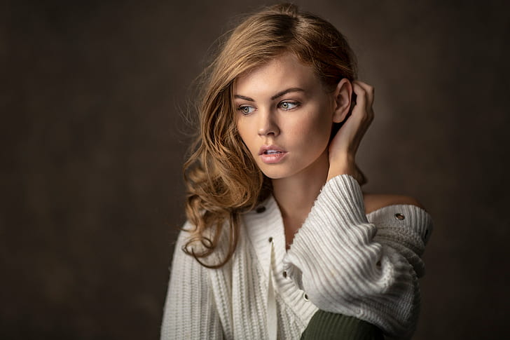 wanita, Anastasia Scheglova, berambut pirang, potret, lipstik merah muda, Wallpaper HD