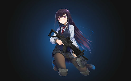 anime, anime girls, arme, pistolet, fusils, personnages originaux, filles avec des fusils, Fond d'écran HD HD wallpaper