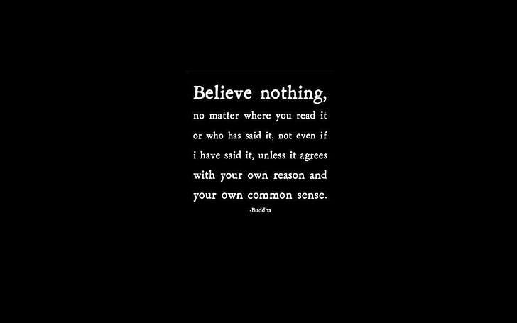black background with believe nothing text overlay, quote, Buddha, black background, HD wallpaper