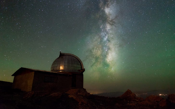 observatory, stars, night, nature, HD wallpaper