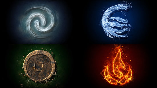 колаж от четири елемента, Легендата за Кора, Аватар: Последният въздушен вятър, елементи, HD тапет HD wallpaper