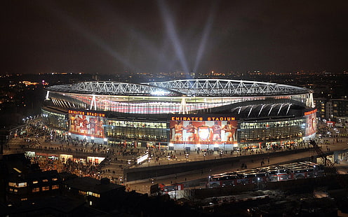 Emirates Stadyumu, stadyum, gece, İngiltere, futbol, HD masaüstü duvar kağıdı HD wallpaper