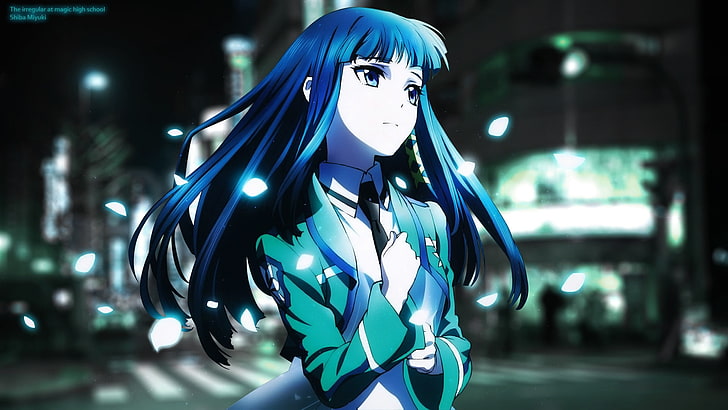 파란 머리 여성 일러스트, Mahouka Koukou no Rettousei, 애니메이션, 시바 미유키, HD 배경 화면