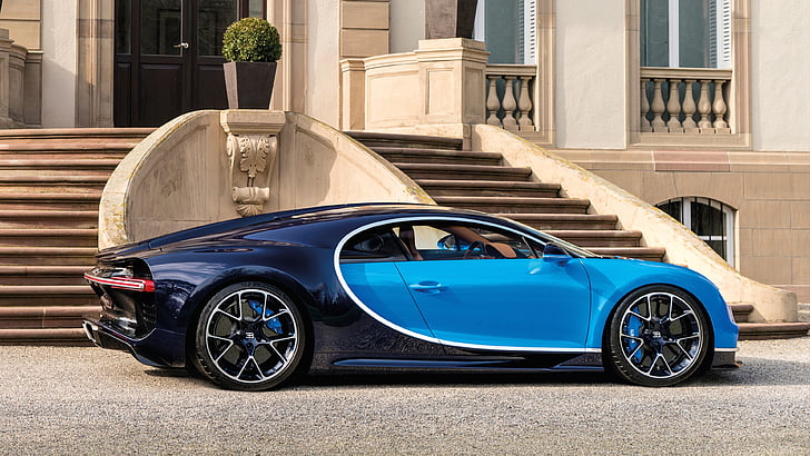 car, bugatti chiron, hypercar, vehicle, sports car, blue car, supercar, bugatti, luxury car, luxury vehicle, HD wallpaper