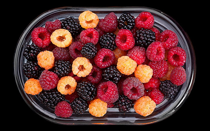 Fresh raspberries, blackberries, bowl, Fresh, Raspberries, Blackberries, Bowl, HD wallpaper