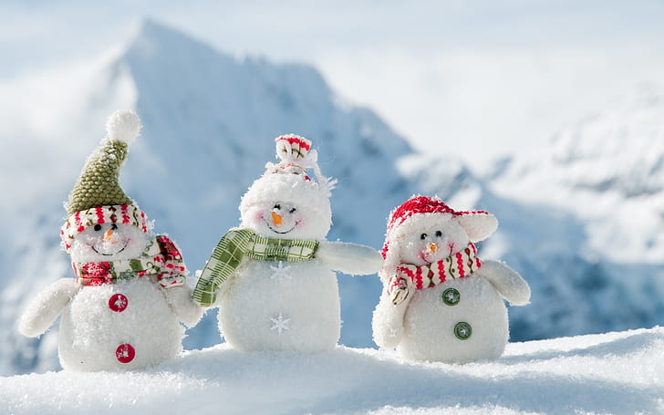 Cute Snowmen, snow, winter, christmas, xmas, HD wallpaper