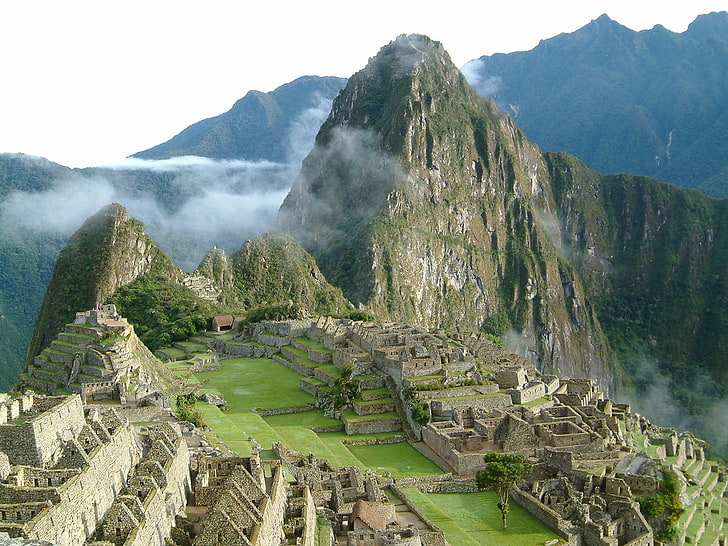 скальное образование гора, Перу, Мачу-Пикчу, горы, туман, архитектура, инки, HD обои