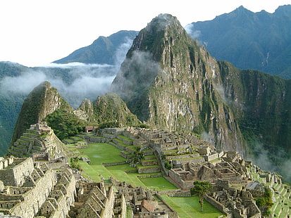kaya oluşumu dağ, Peru, Machu Picchu, dağlar, sis, mimarlık, İnka, HD masaüstü duvar kağıdı HD wallpaper