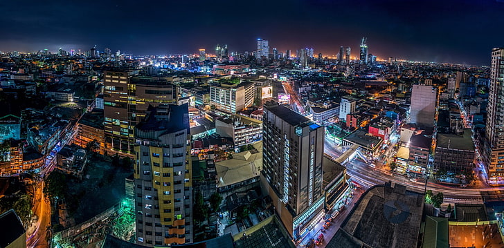 都市、マニラ、建物、都市、都市景観、夜、フィリピン、 HDデスクトップの壁紙
