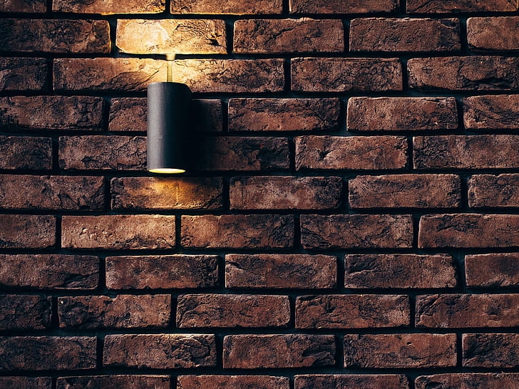 brick, bricks, hotel, industrial, interior, lamp, light, old, vintage, wall, HD wallpaper