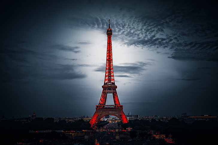 Torre Eiffel, Parigi, Torre Eiffel, paesaggio urbano, Francia, cielo, notte, Sfondo HD