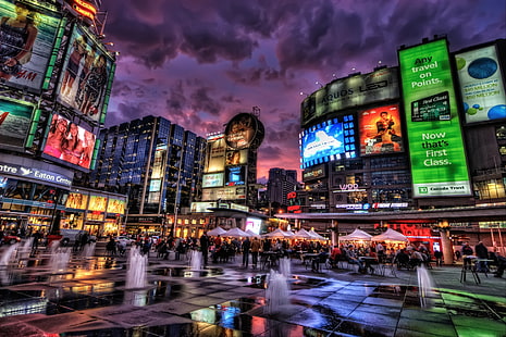 edificios de hormigón gris, HDR, paisaje urbano, plaza de la ciudad, Toronto, Canadá, Fondo de pantalla HD HD wallpaper