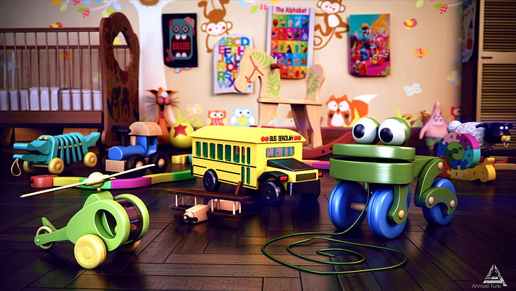 yürümeye başlayan çocuk çeşitli plastik oyuncaklar, oyuncaklar, iç, HD masaüstü duvar kağıdı