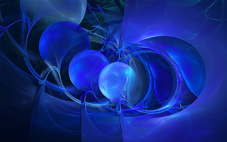 blaue und schwarze abstrakte digitale Tapete, Kugeln, Neon, Licht, Schatten, tauchend ein, HD-Hintergrundbild