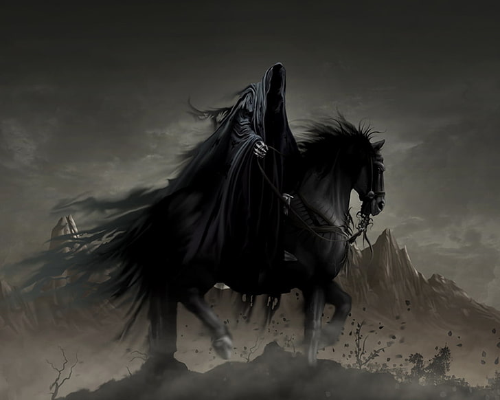 black horse illustration, horse, fantasy, Ghost, rider, HD wallpaper