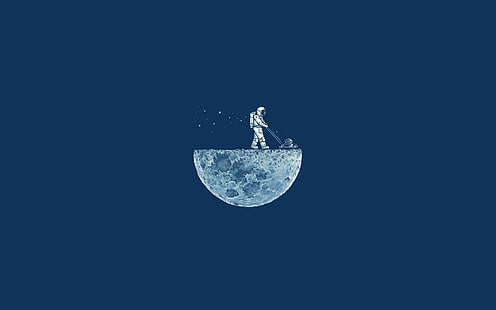 Austronaut lawnmowing, astronaut mowing half of moon illustration, funny, austronaut, lawnmowing, artwork, moon, HD wallpaper HD wallpaper