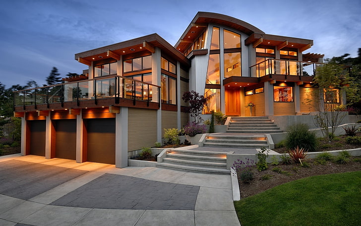серый бетонный дом, архитектура, дом, современный, HD обои