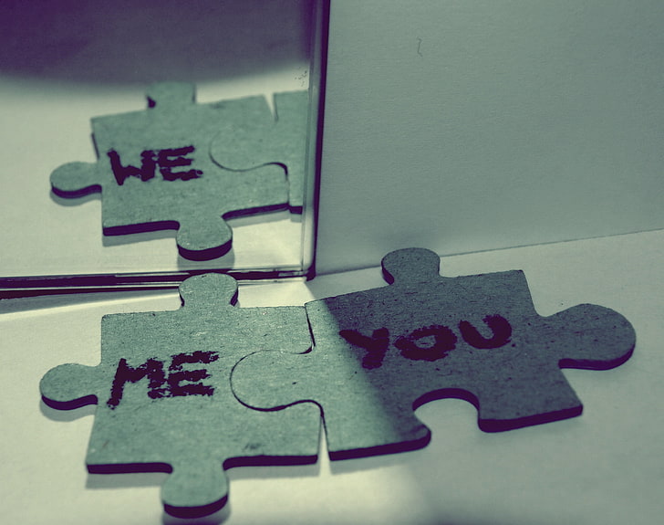 two grey Me and You jigsaw puzzles, love, we, you, me, together, HD wallpaper