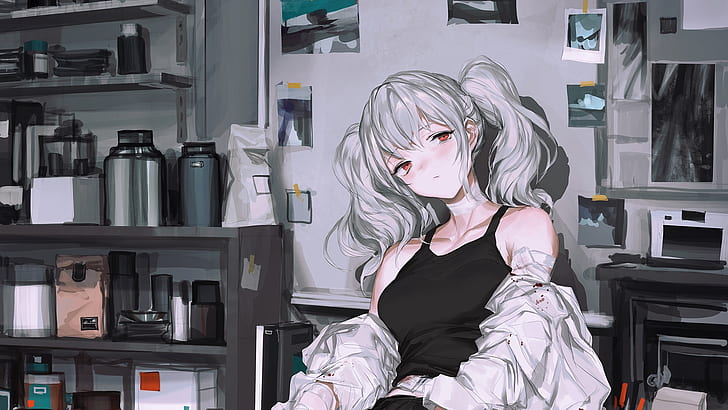 Anime, Original, Girl, Grey Hair, Twintails, HD wallpaper