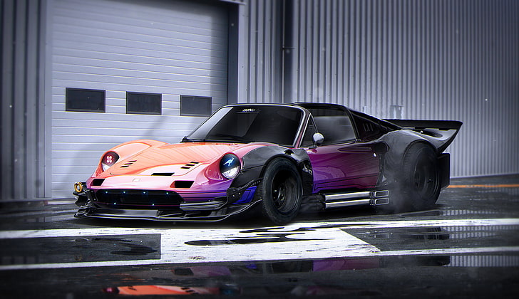 orange and purple coupe, Ferrari, Color, Tuning, Future, Rendering, Dino, 246, by Khyzyl Saleem, Nacrous, HD wallpaper