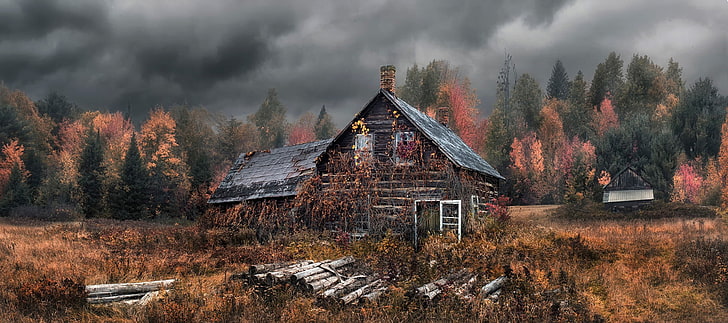 autumn, farm, house, rustic, HD wallpaper