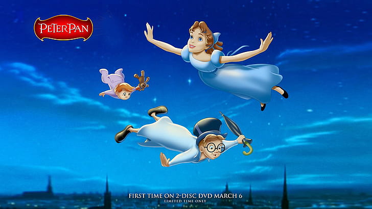 Peter Pan And Wendy Darling Flying Cartoon Walt Disney Pictures 19 1080 Hd Wallpaper Wallpaperbetter