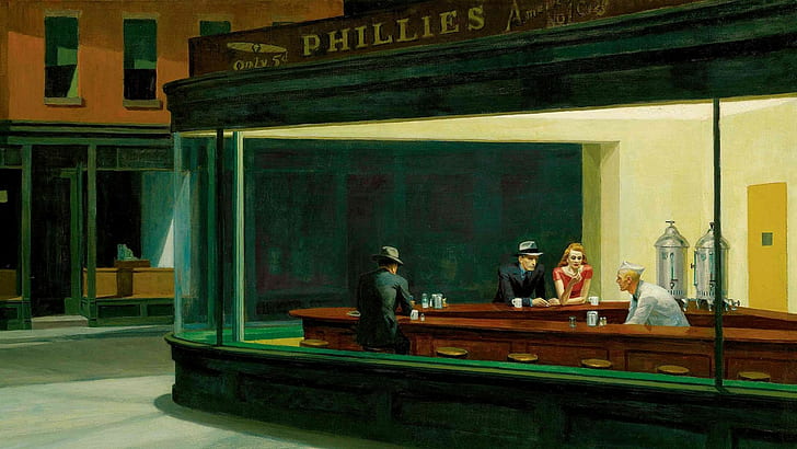 artwork painting diner edward hopper classic art nighthawks, HD wallpaper