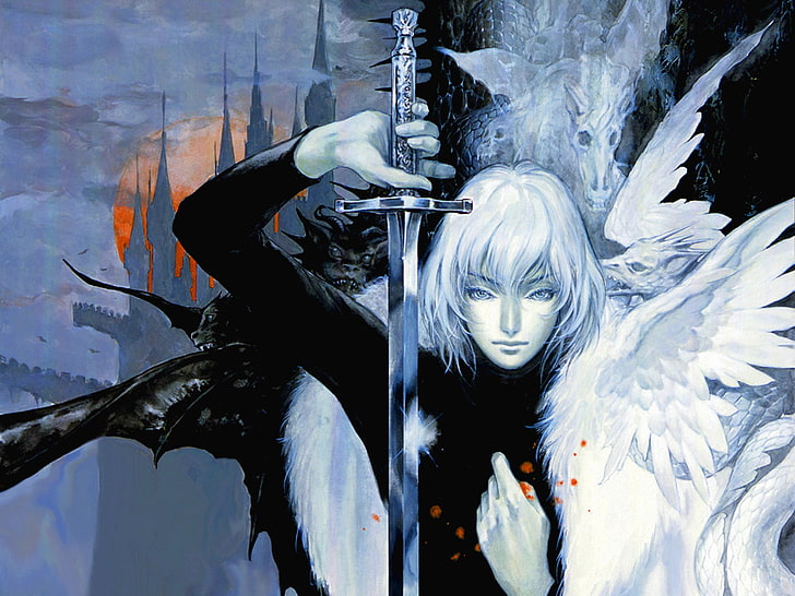 ангел-мужчина держит меч цифровые обои, меч, Castlevania, произведение искусства, видеоигры, фэнтези-арт, Castlevania: Aria of Sorrow, фантазийная девушка, HD обои