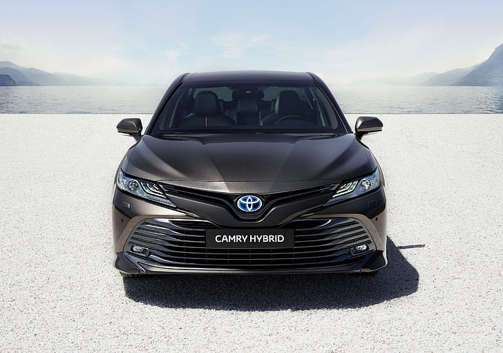 Toyota, sedan, tampilan depan, Hibrida, Camry, 2019, Wallpaper HD