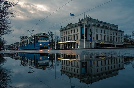 la sera, tram, Svezia, Gothenburg, Sfondo HD HD wallpaper