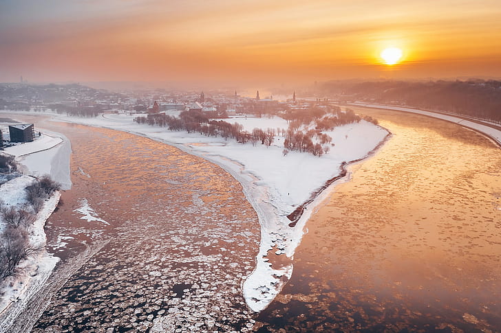 musim dingin, Lituania, Kaunas, Wallpaper HD