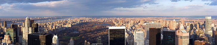 New York Central Park, Nowy Jork, potrójny ekran, Central Park, szeroki kąt, pejzaż miejski, Manhattan, Tapety HD