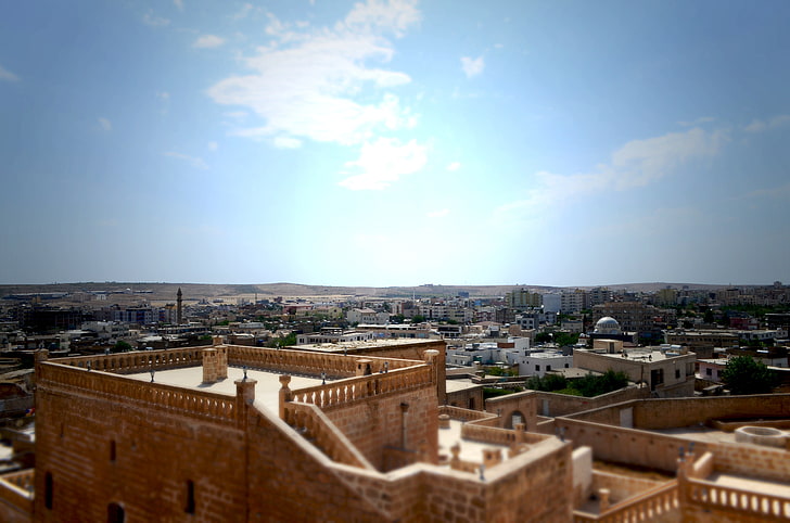 foto de inclinação-e-mudança da cidade, Mardin, Midyat, luz natural, céu, paisagem urbana, HD papel de parede