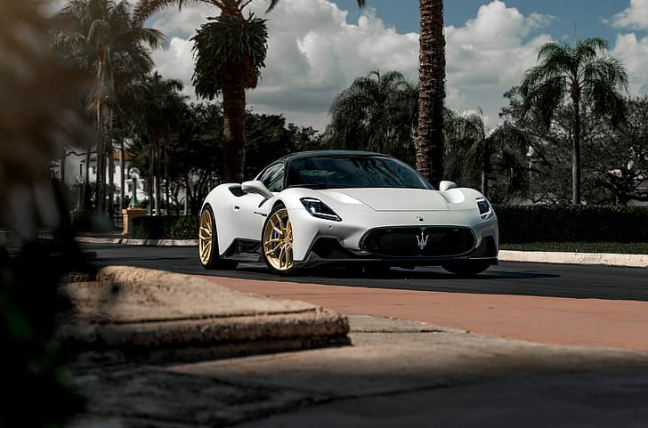 Maserati, Weiß, Gold, Felgen, MC20, HD-Hintergrundbild