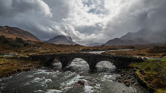 Jembatan, Jembatan, Awan, Pulau Skye, Lansekap, Sungai, Skotlandia, Wallpaper HD HD wallpaper