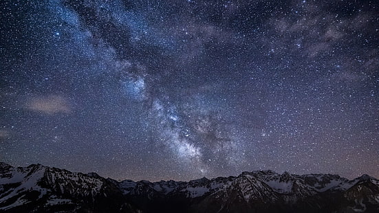 Заснеженный пик черная гора под звездным небом в ночное время, Бад-Хинделанг, 4k, HD обои, Германия, Звезды, ночь, горы, туманность, Млечный путь, HD обои HD wallpaper