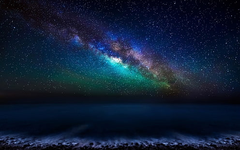 Milky Way Galaxy from the Canary Islands, milky way, canary islands, ocean, sky, night, stars, HD wallpaper HD wallpaper