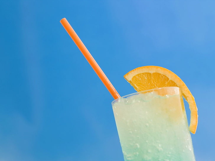 iced drink with straw, lemonade, glass, ice, segment, tubule, HD wallpaper