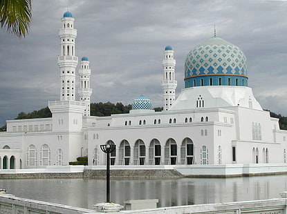Mezquita de la ciudad de Kota Kinabalu, señal de la mezquita, religiosa, musulmana, mezquita, Fondo de pantalla HD HD wallpaper