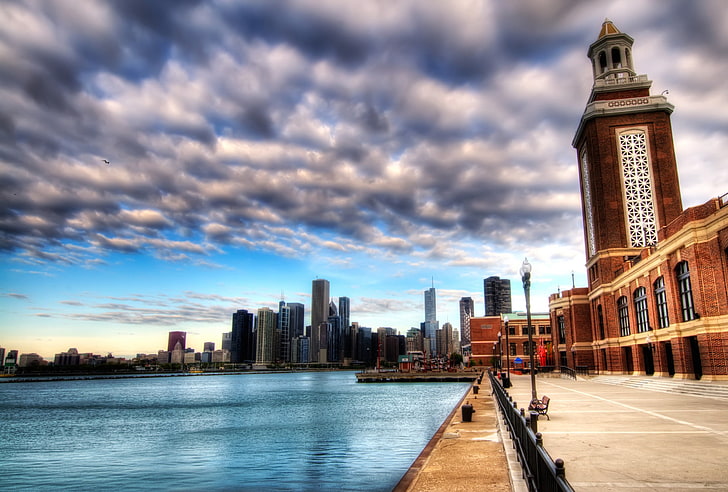 Structure en béton brun, paysage urbain, Chicago, Fond d'écran HD