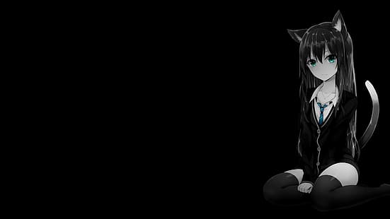 Anime-Mädchen, schwarzer Hintergrund, dunkler Hintergrund, einfacher Hintergrund, selektive Färbung, HD-Hintergrundbild HD wallpaper