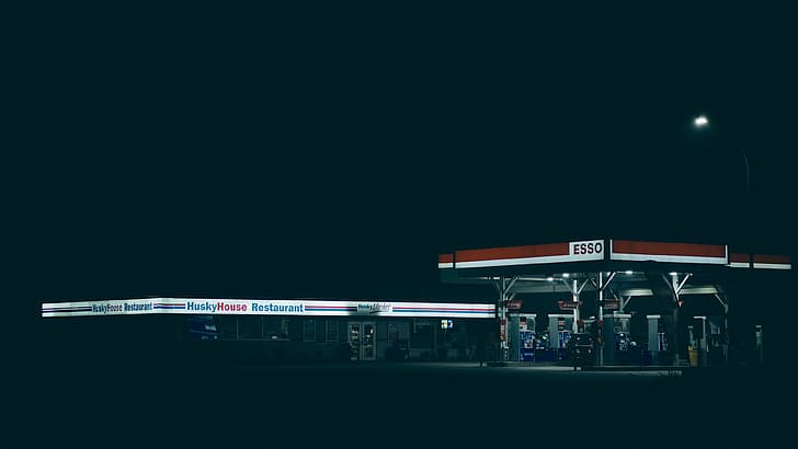 Gasolinera, noche, fotografía, Fondo de pantalla HD
