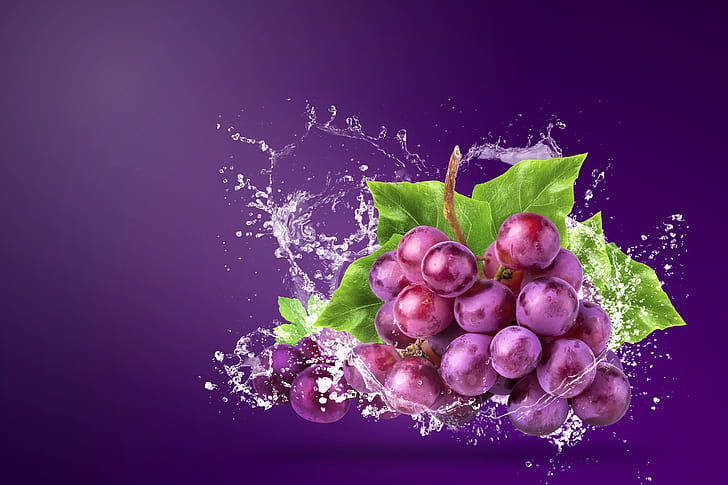 water, squirt, background, grapes, bunch, HD wallpaper