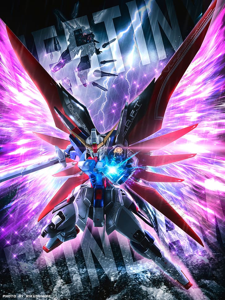 anime, Gundam, robot, Destiny Gundam, Mobile Suit Gundam SEED Destiny, Super Robot Wars, fan art, digital konst, konstverk, HD tapet, telefon tapet