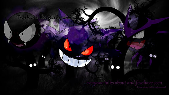 фиолетовые и черные обои с персонажами покемонов, Покемон, Gastly (Покемон), Gengar (Покемон), Ghost Pokemon, Haunter (Покемон), HD обои HD wallpaper
